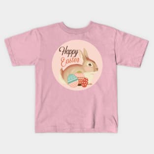 soft pink easter bunny with easter eggs in a vintage design. Kids T-Shirt